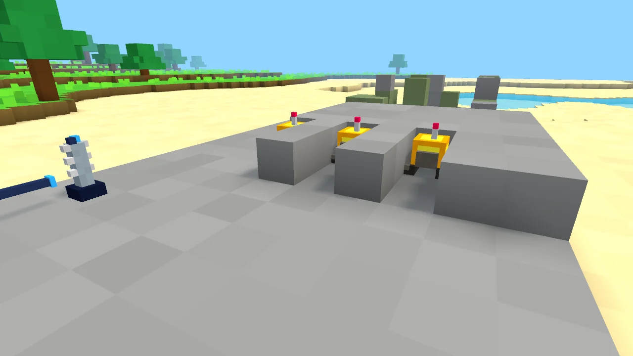 Three yellow robot turtles with radio masts dig side by side into a stone wall, next to a data antenna.
